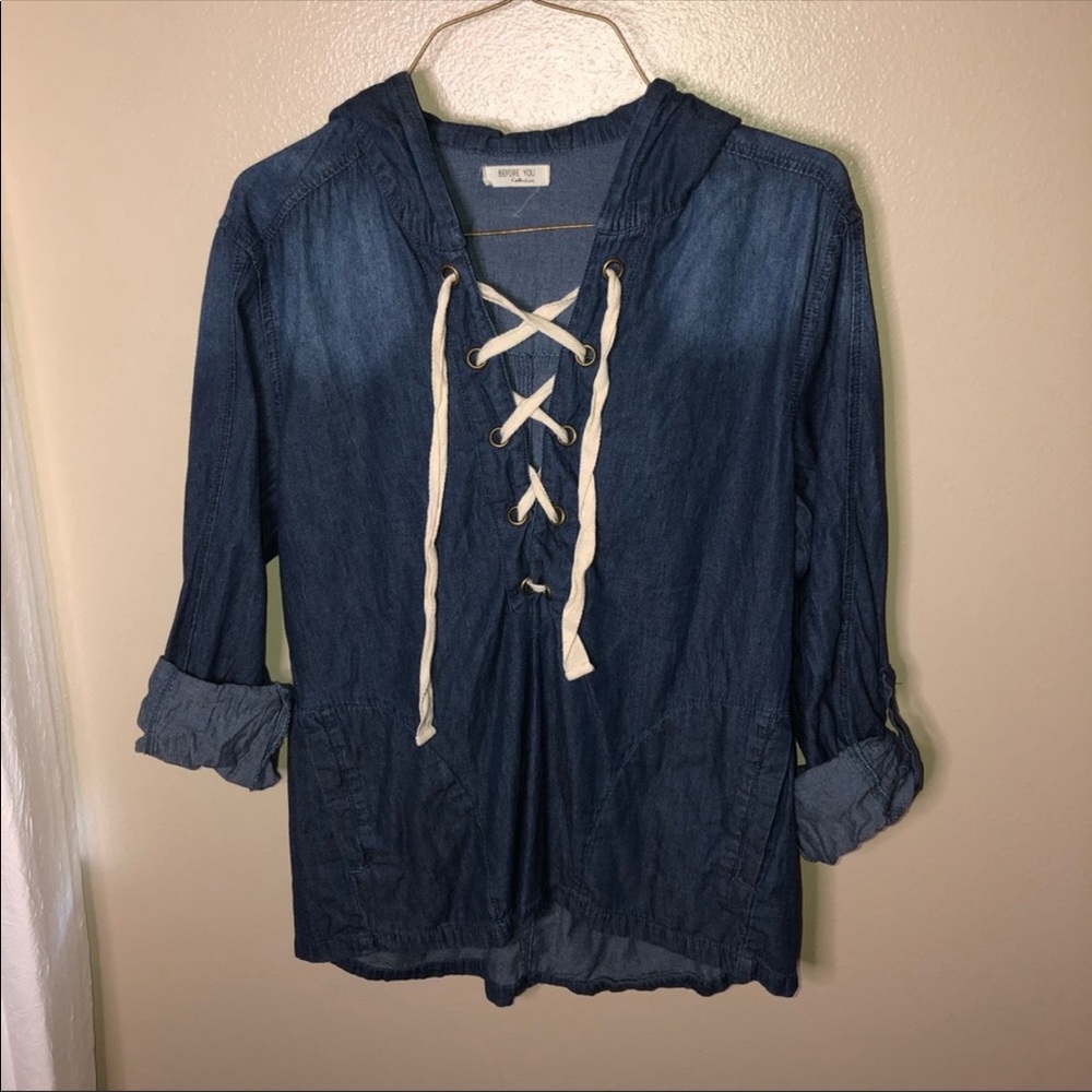 Before you denim pullover